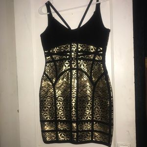 Black & Gold Bandaged Mini Dress